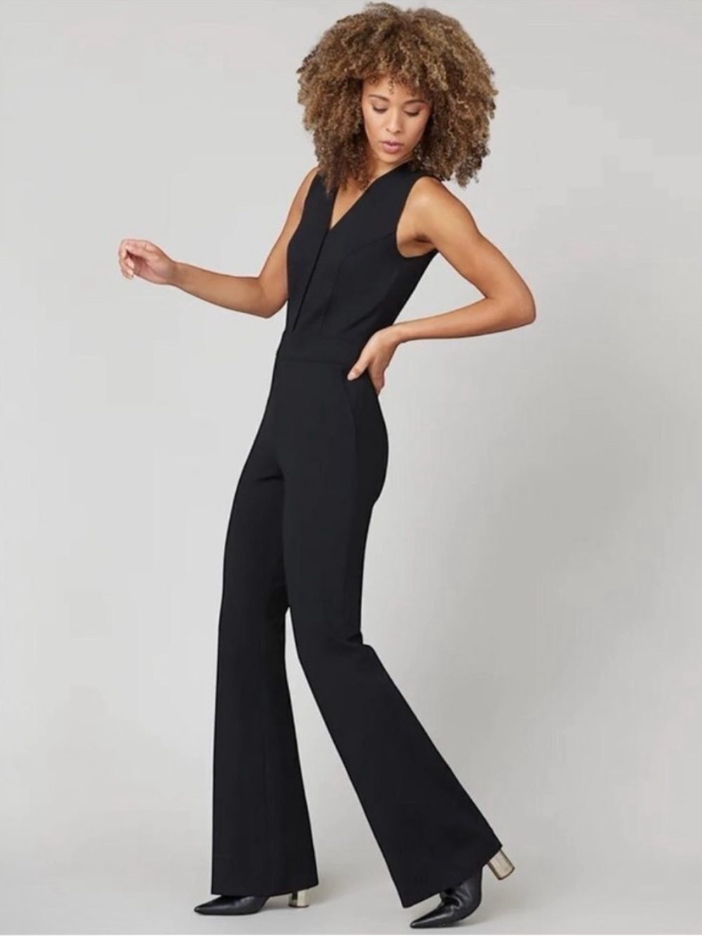 NWT SPANX The Perfect Sleeveless Jumpsuit Black Wide Leg Stretchy Size Medium